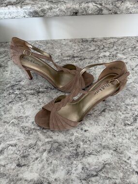 Kelly & Katie Women's Blush Suede Open-Toe Heels with Ankle Strap
